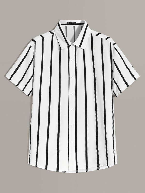 

Men Striped Short Sleeve Shirt, White