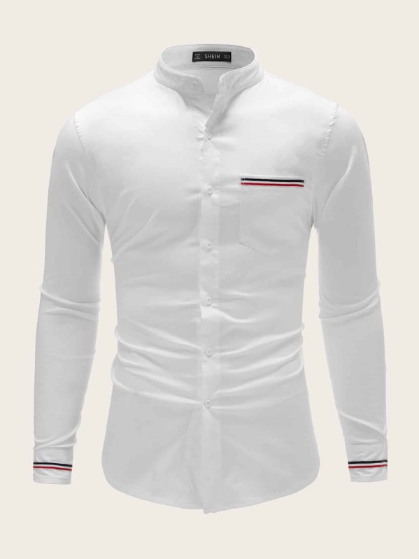 

Men Pocket Front Striped Detail Shirt, White