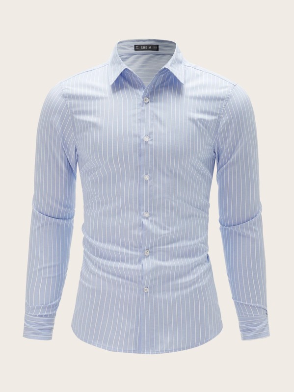 

Men Striped Long Sleeve Shirt, Blue