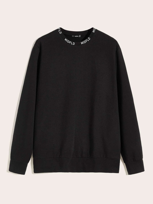 

Men Crew Neck Letter Print Neckline Pullover, Black