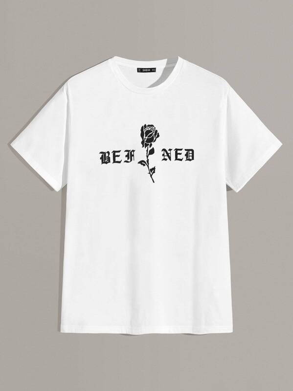 

Men Rose & Letter Graphic Tee, White