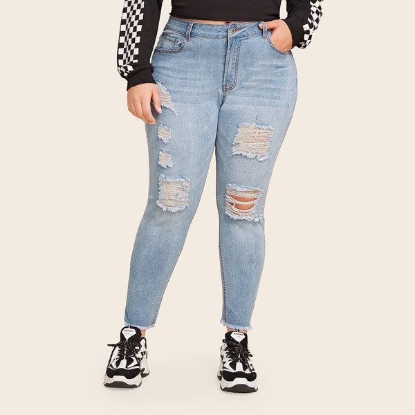 

Plus Raw Hem Ripped Skinny Jeans, Blue