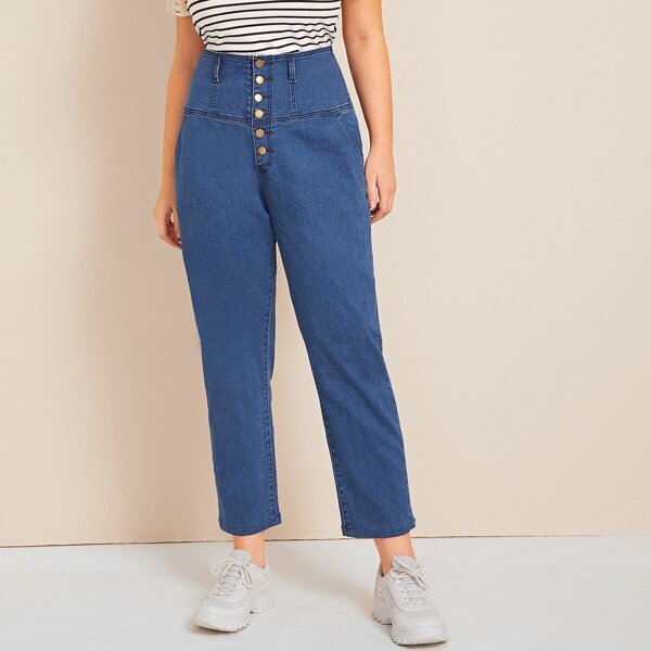 

Plus Button Front High Waist Jeans