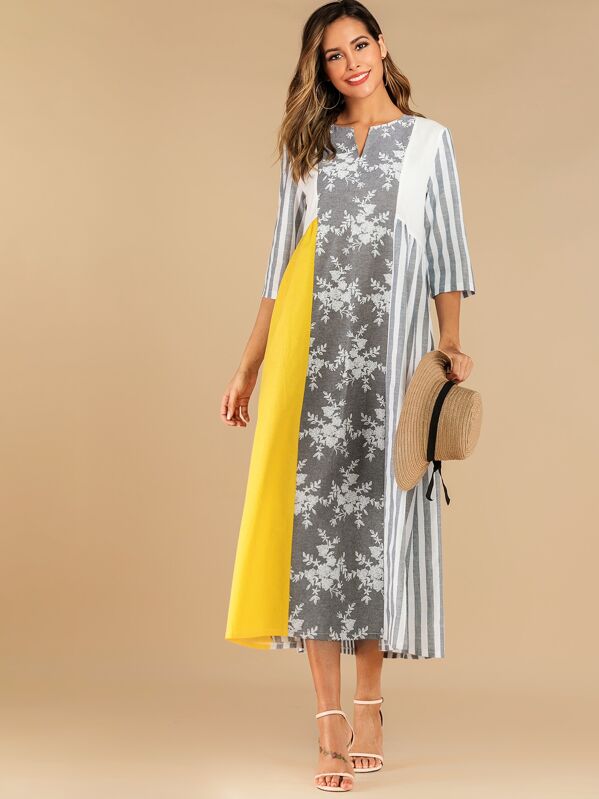 

Cut And Sew Notched Collar Dress, Multicolor, Giulia