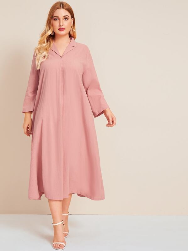 

Plus Lapel Collar Hidden Pocket Dress, Pink, Nora