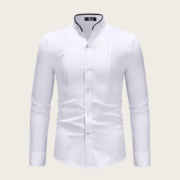 

Men Curved Hem Ruched Shirt, White