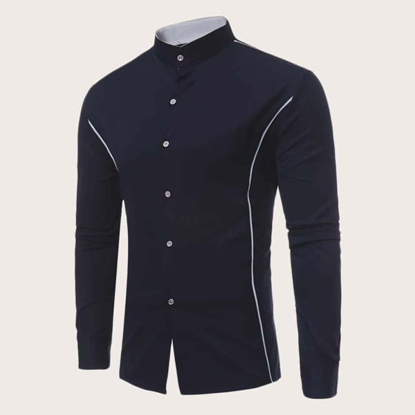

Men Stand Collar Button Through Shirt