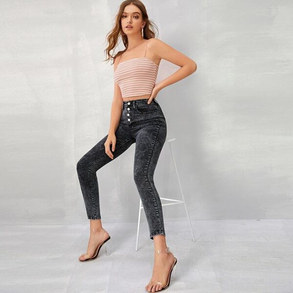 

Модные джинсы с пуговицами, Серые