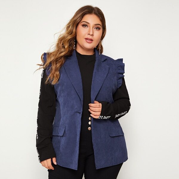 

Plus Notch Collar Frilled Trim Sleeveless Blazer, Navy