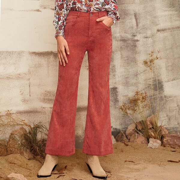 

Corduroy Flare Leg Pants, Red