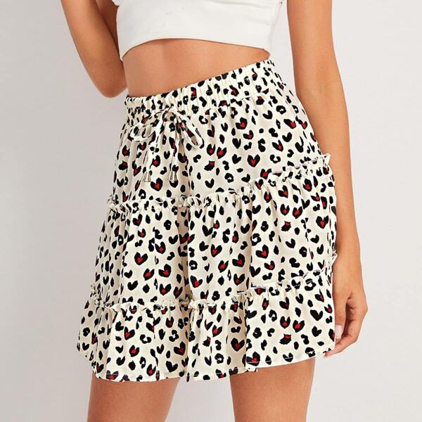 

Confetti Heart Drawstring Waist Swing Skirt