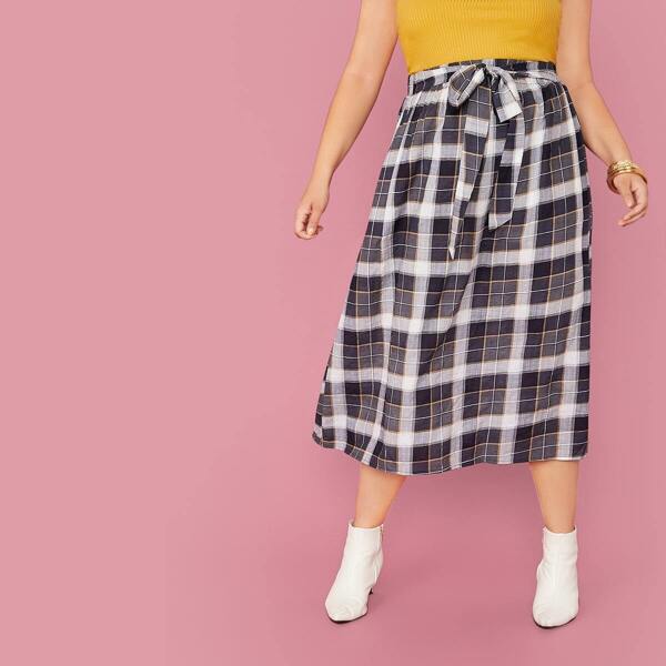 

Plus Tie Front Tartan Skirt