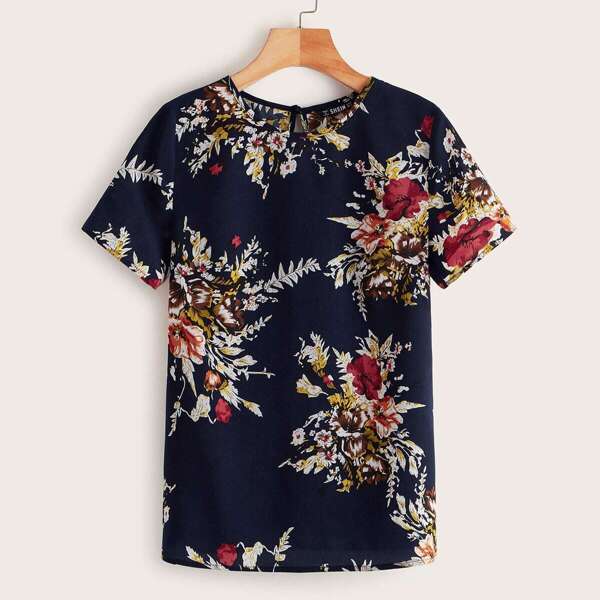 

Floral Print Keyhole Back Top