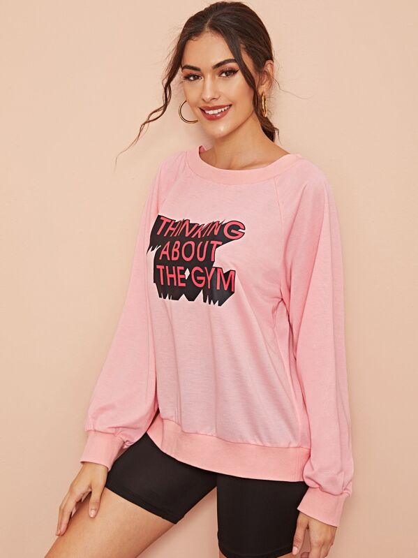 

Slogan Print Raglan Sleeve Sweatshirt, Pink, Carol A