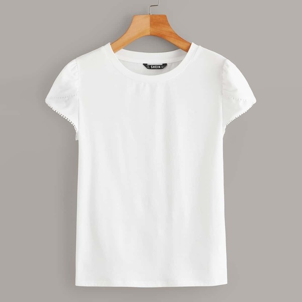 

Lace Trim Petal Sleeve Top, White