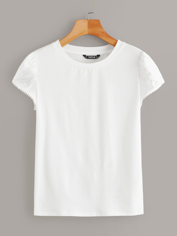 

Lace Trim Petal Sleeve Top, White