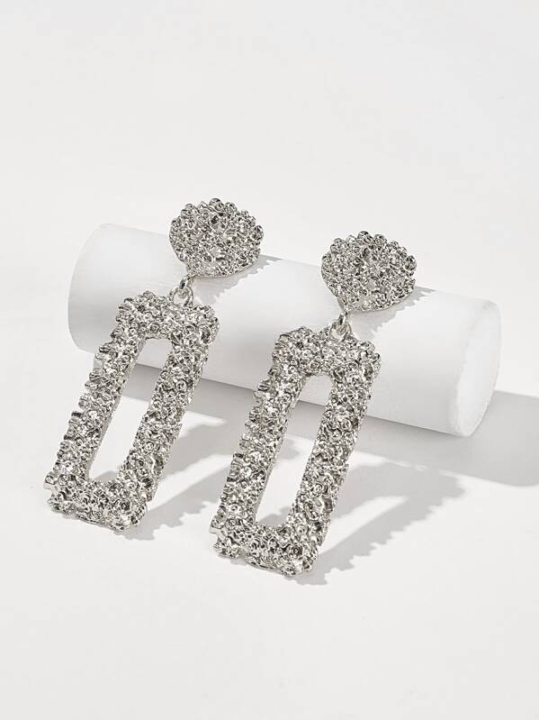 

Textured Open Rectangle Drop Earrings 1pair, Silver