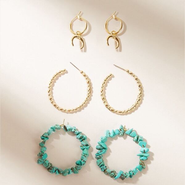 

Moon Decor Turquoise Hoop Earrings 3pairs