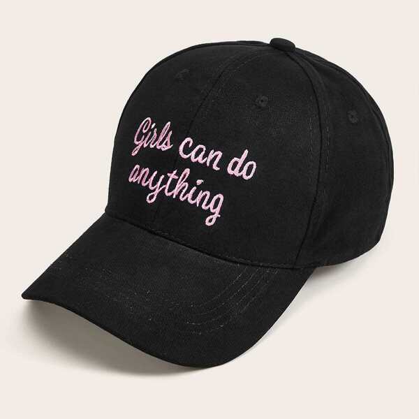 

Slogan Embroidery Baseball Cap, Black
