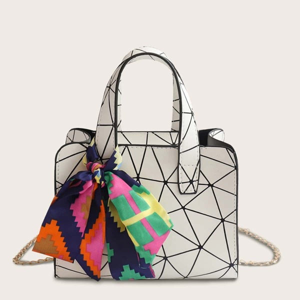 

Twilly Scarf Geometric Print Satchel Bag, White