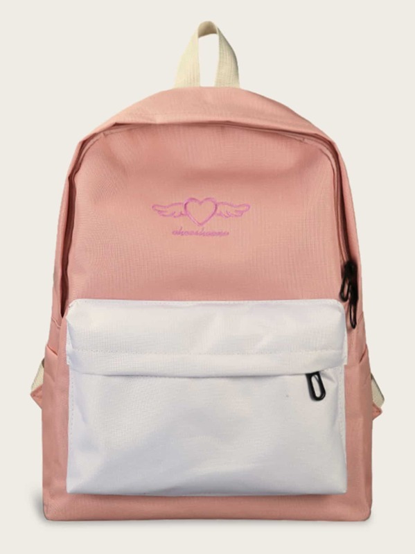 

Embroidered Detail Two Tone Backpack, Pink