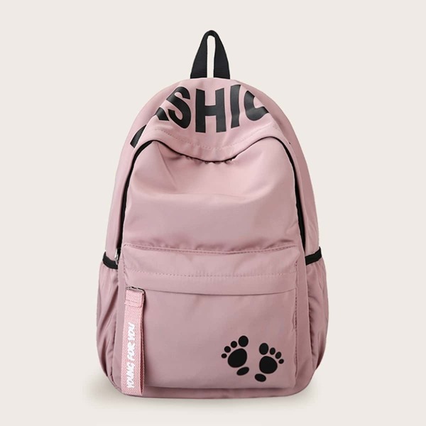 

Letter Print Pocket Front Backpack, Pink