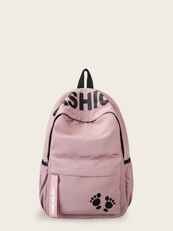 

Letter Print Pocket Front Backpack, Pink