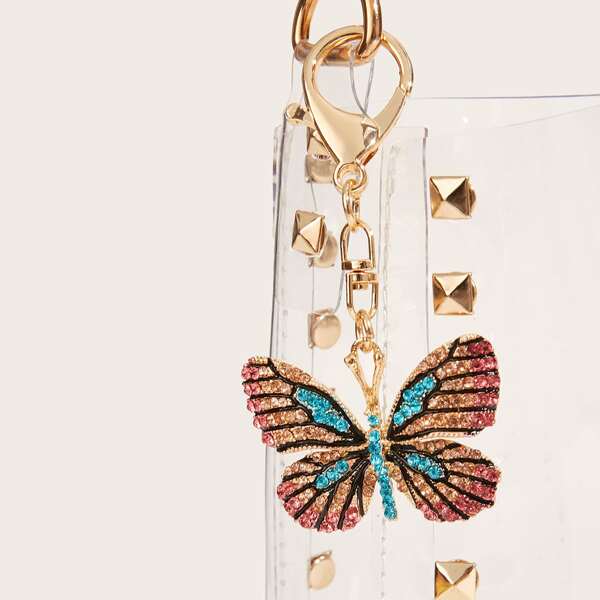 

Color-block Rhinestone Engraved Butterfly Bag Accessory