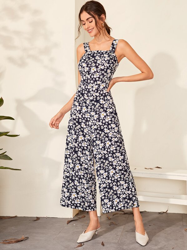 

Tie Back Allover Floral Print Cami Jumpsuit, Multicolor, Carol A