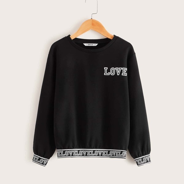 

Boys Letter Tape Trim Pullover, Black