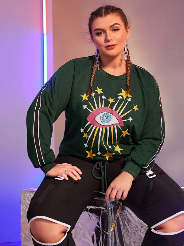 

Plus Eye Print Tape Side Sweatshirt, Green, Angelica