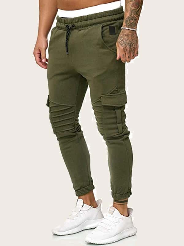 

Men Pocket Side Ruched Drawstring Sweatpants, Army green