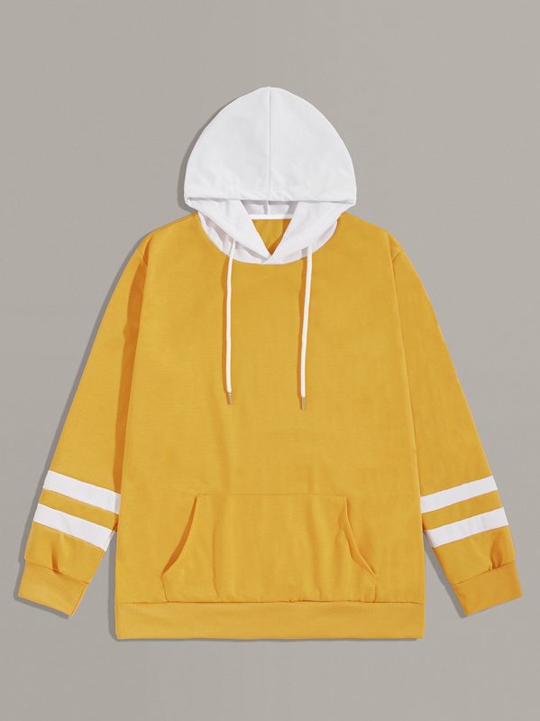 

Men Varsity Striped Drawstring Contrast Hooded Sweatshirt, Yellow, Lucas S