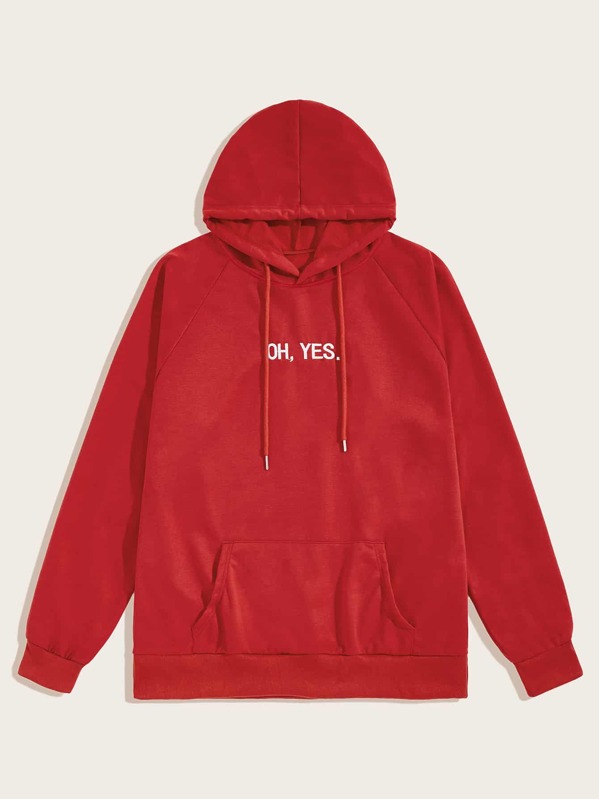 

Men Letter Embroidered Drawstring Hooded Sweatshirt, Red, Gabriel