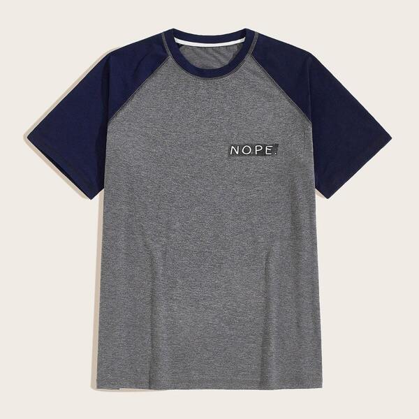 

Men Contrast Raglan Sleeve Letter Print Tee