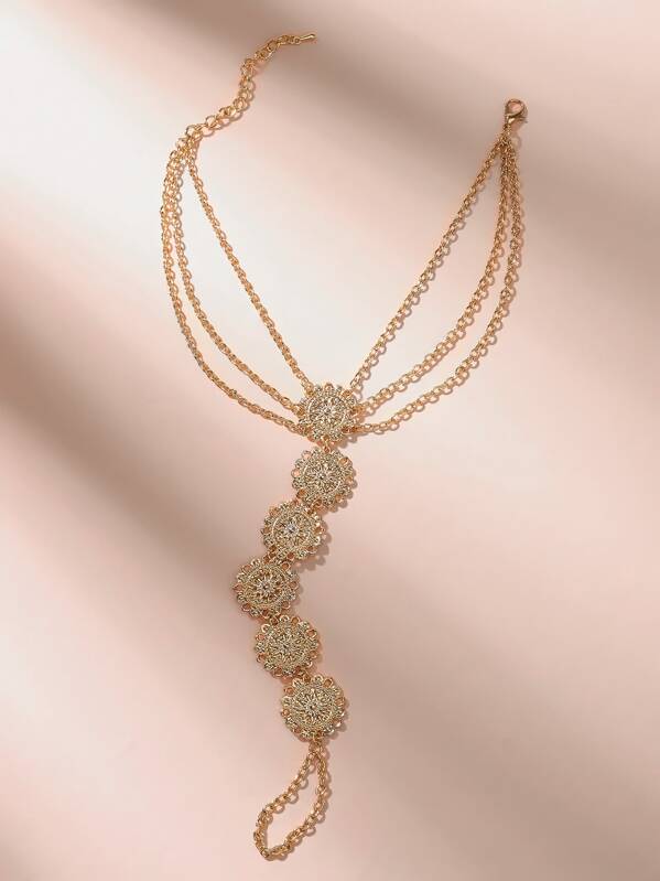 

Textured Disc Decor Toe Ring Anklet 1pc, Gold