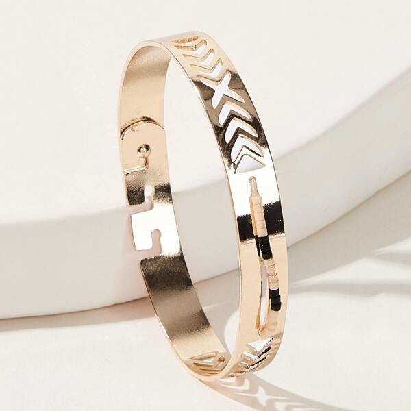 

Bead Decor Hollow Bangle Bracelet 1pc, Gold