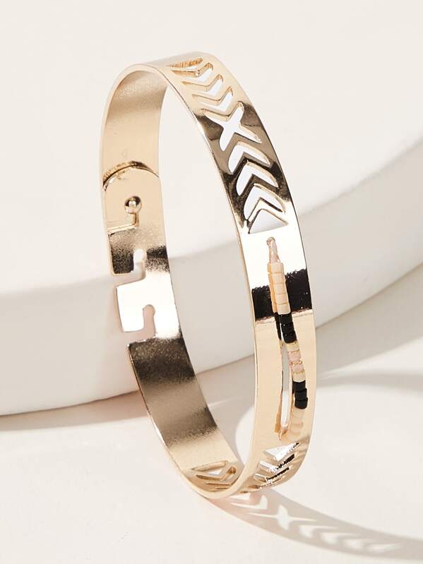 

Bead Decor Hollow Bangle Bracelet 1pc, Gold