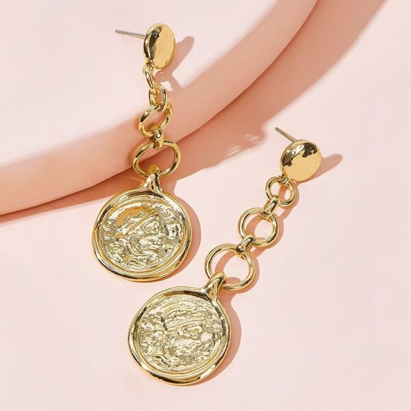 

Textured Disc Pendant Chain Drop Earrings 1pair
