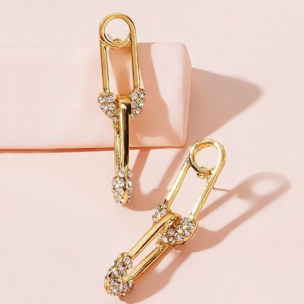 

Rhinestone Decor Link Drop Earrings 1pair