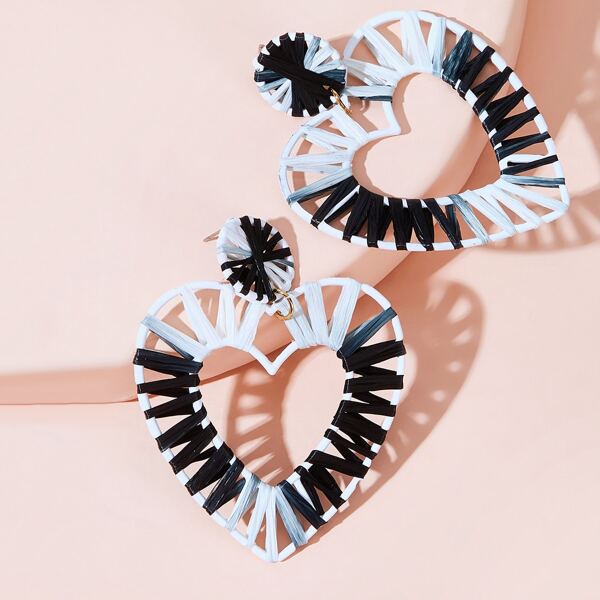 

Color Block Woven Heart Drop Earrings 1pair