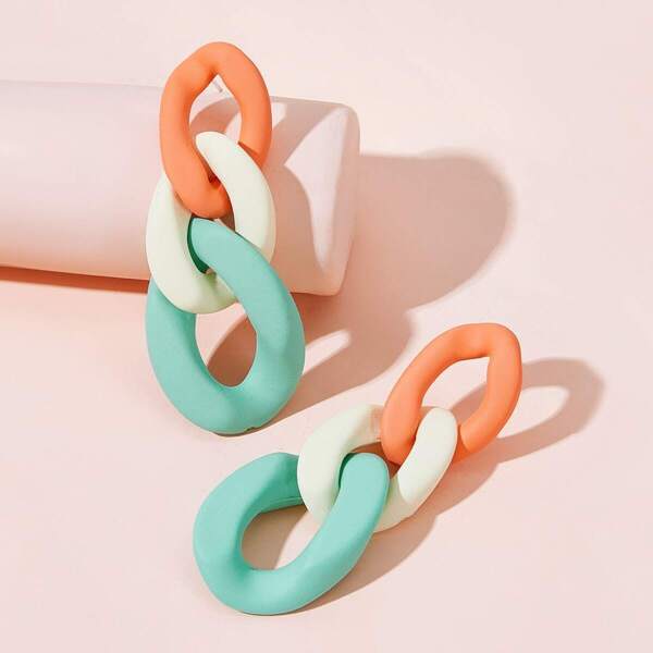 

Colorful Link Drop Earrings 1pair, Multicolor