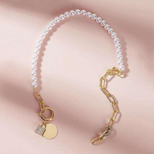 

Disc Decor Faux Pearl Design Chain Necklace 1pc
