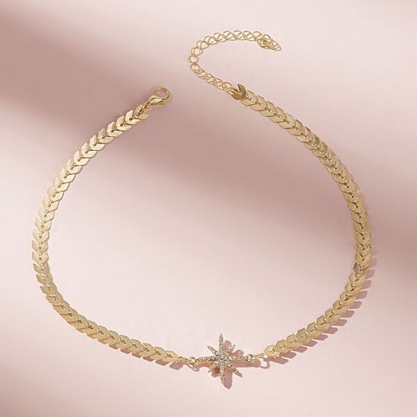 

Rhinestone Eight-pointed Star Charm Arrow Chain Necklace 1pc