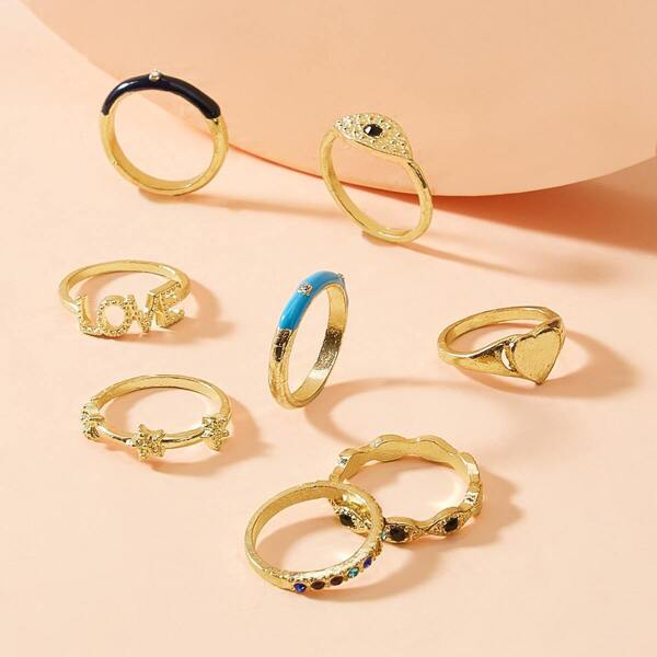 

Letter & Heart Decor Ring 8pcs