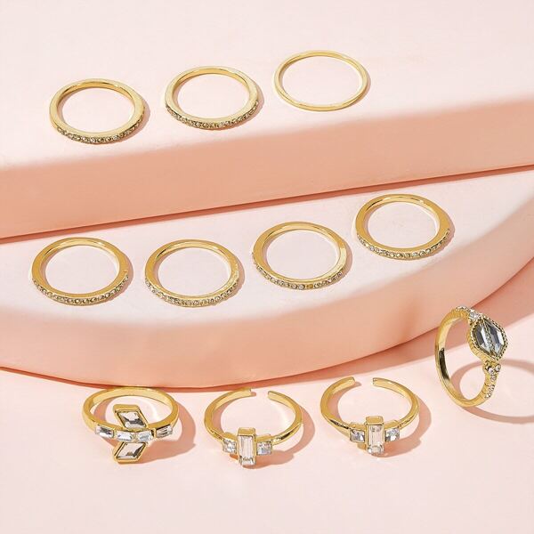 

Rhinestone Decor Ring 11pcs
