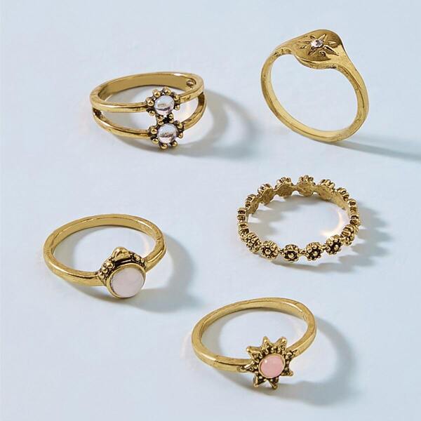 

Flower & Eight-pointed Star Decor Ring 5pcs