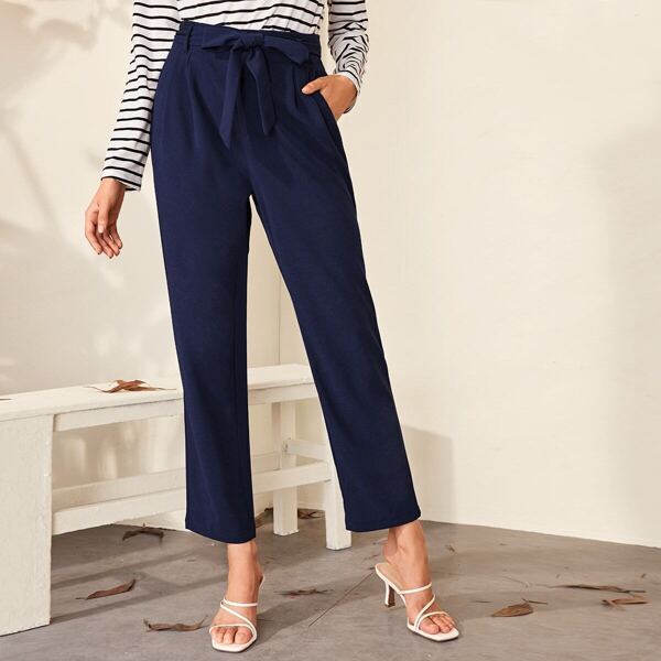 

Pocket Side Belted Straight Leg Pants
