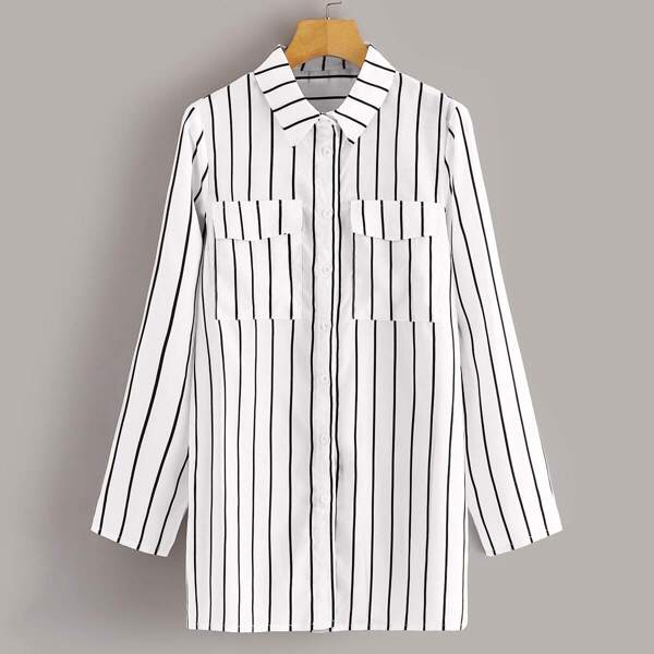 

Flap Pocket Front Striped Shirt