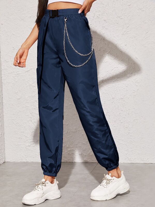 

Chain Detail Push Buckle Wind Pants, Navy, Andy